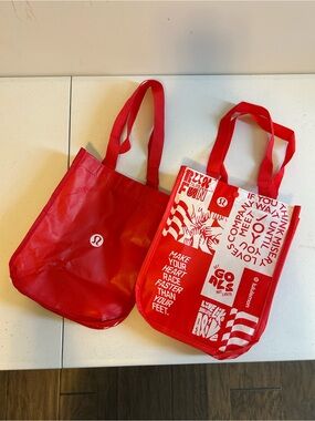 lululemon 2 Red Graphic and Solid Reusable Tote Bags